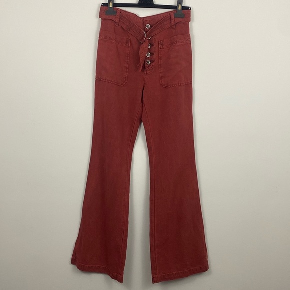 Free People 💐 high waisted brick red slim flare jeans - Picture 8 of 14